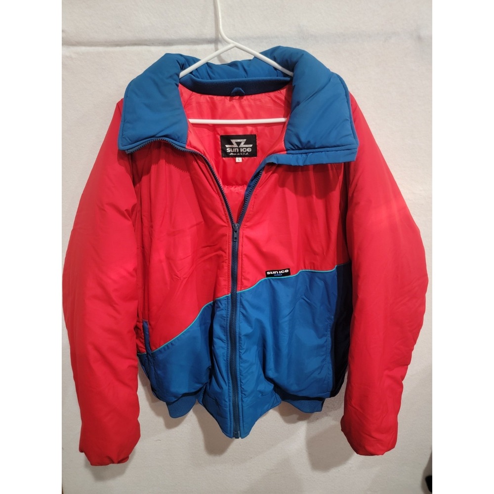 Vintage SUNICE Ski Jacket Mens L Red Blue Colorblock‎ Made in USA Ultrex Puffer